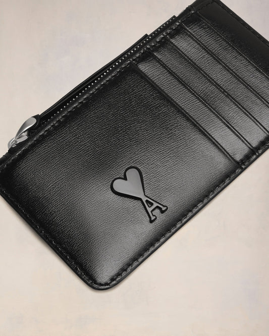 Black Leather Zipped Card Holder