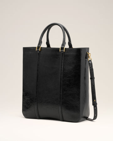 Black Leather North South Tote Bag