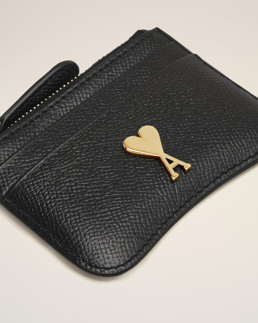 Black Leather Zipped Card Holder
