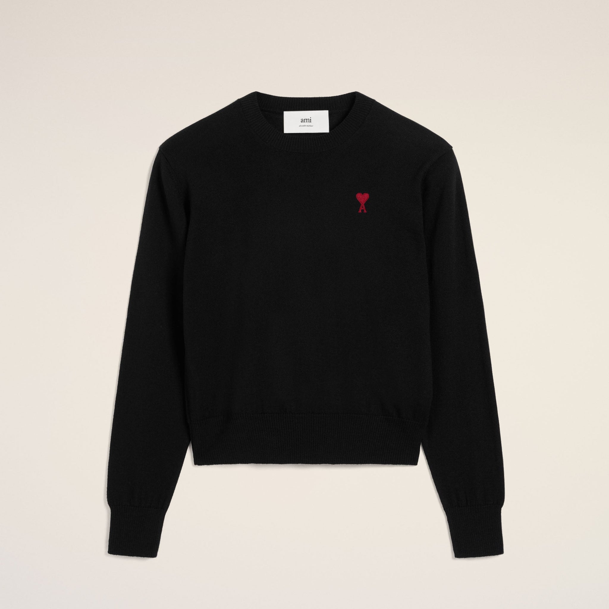 Black Wool Ami de Coeur Crew Neck Sweater