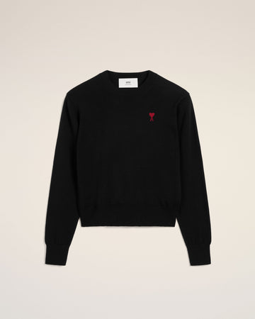 Black Wool Ami de Coeur Crew Neck Sweater