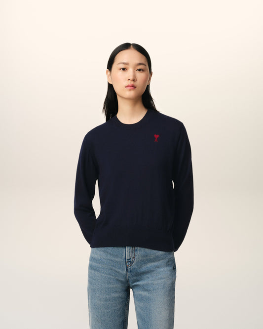 Navy Wool Ami de Coeur Crew Neck Sweater
