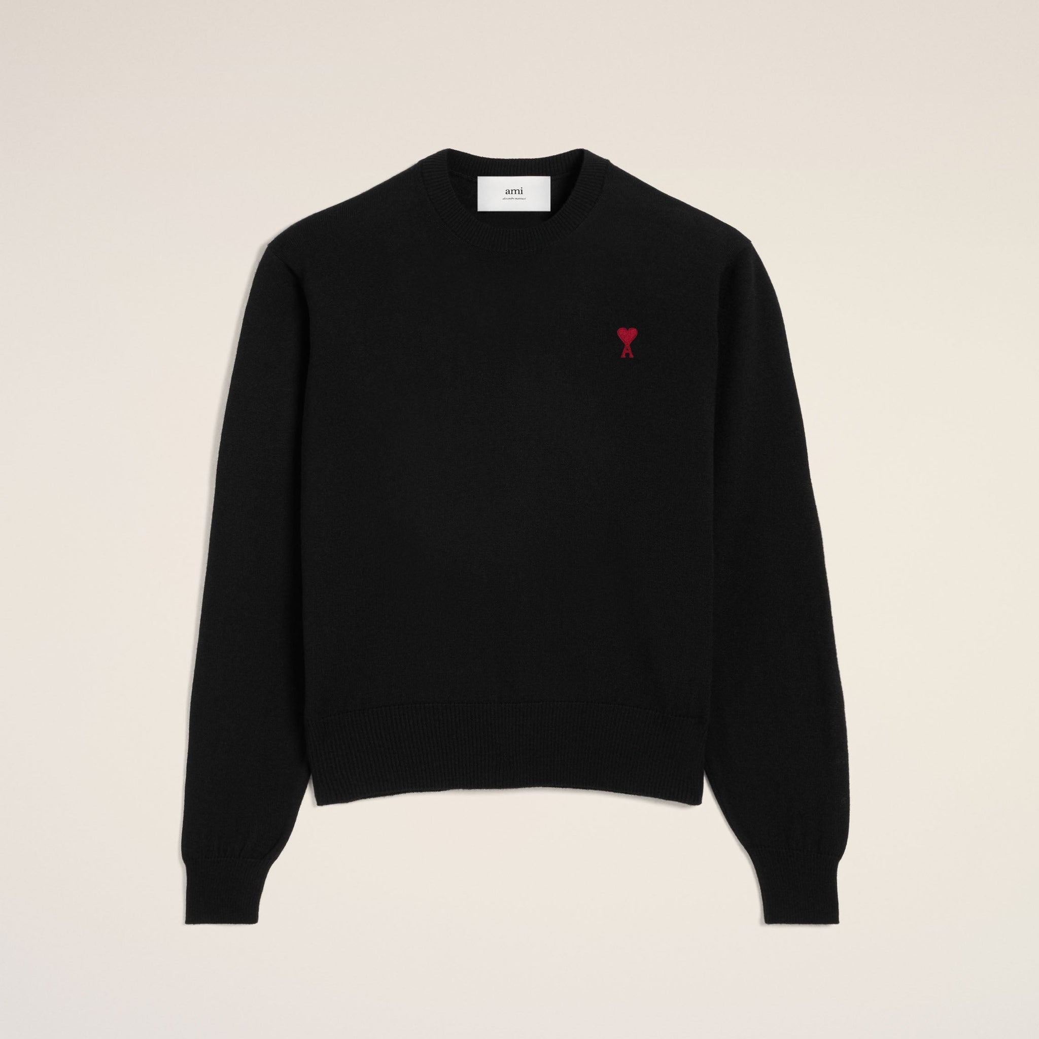 Black Wool Ami de Coeur Crew Neck Sweater