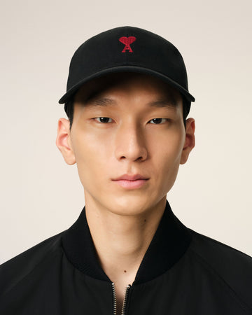 Black Cotton Gabardine Ami De Coeur Embroidery Cap