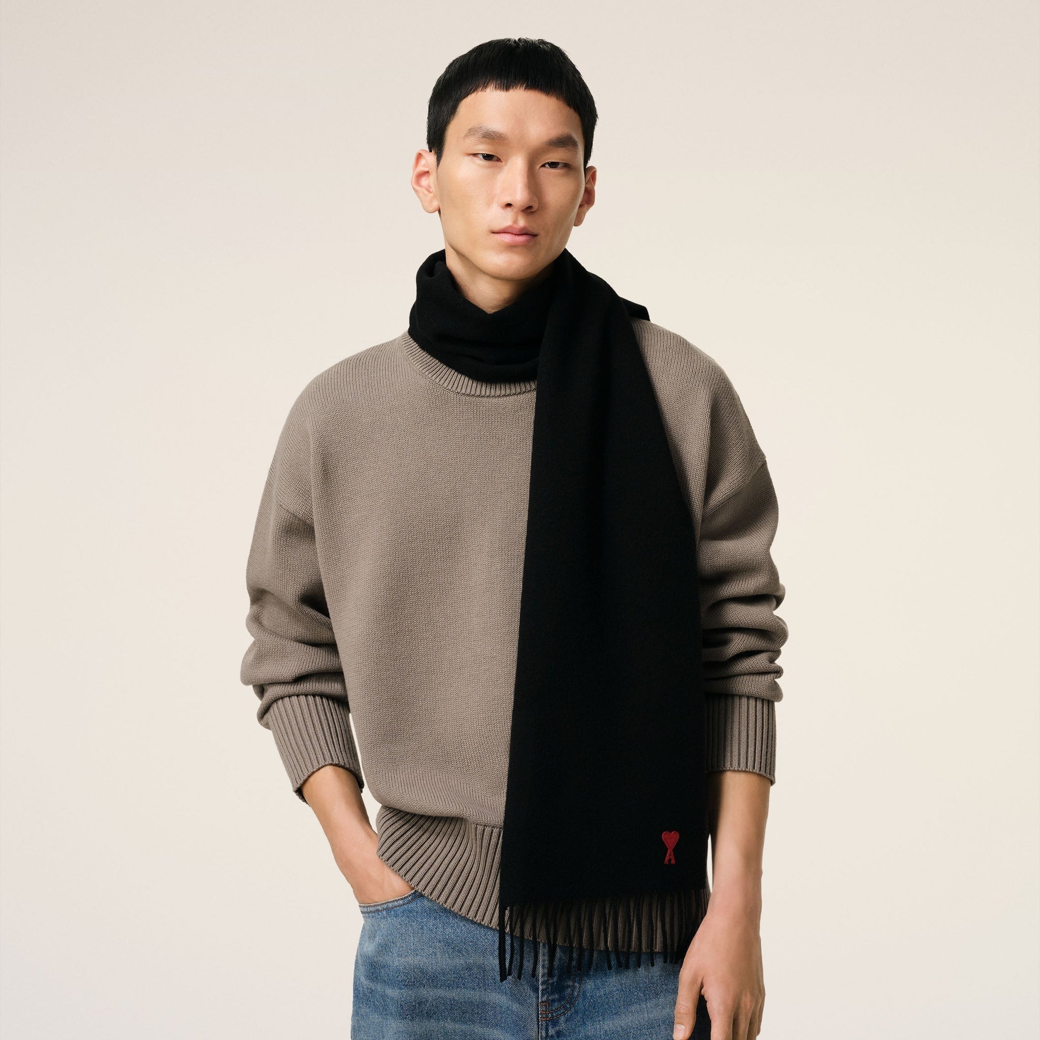 Black Wool Ami De Coeur Scarf