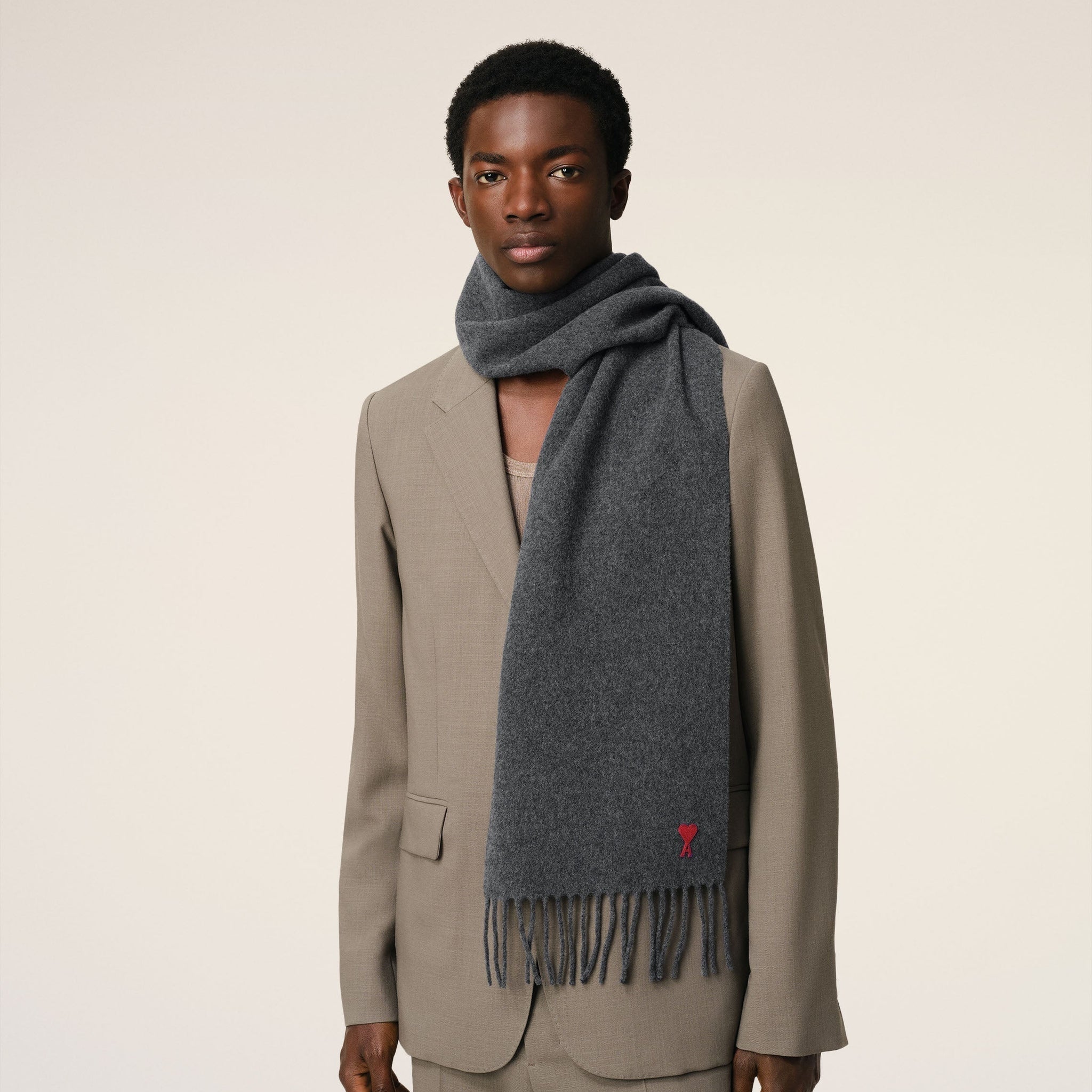 Grey Wool Ami De Coeur Scarf