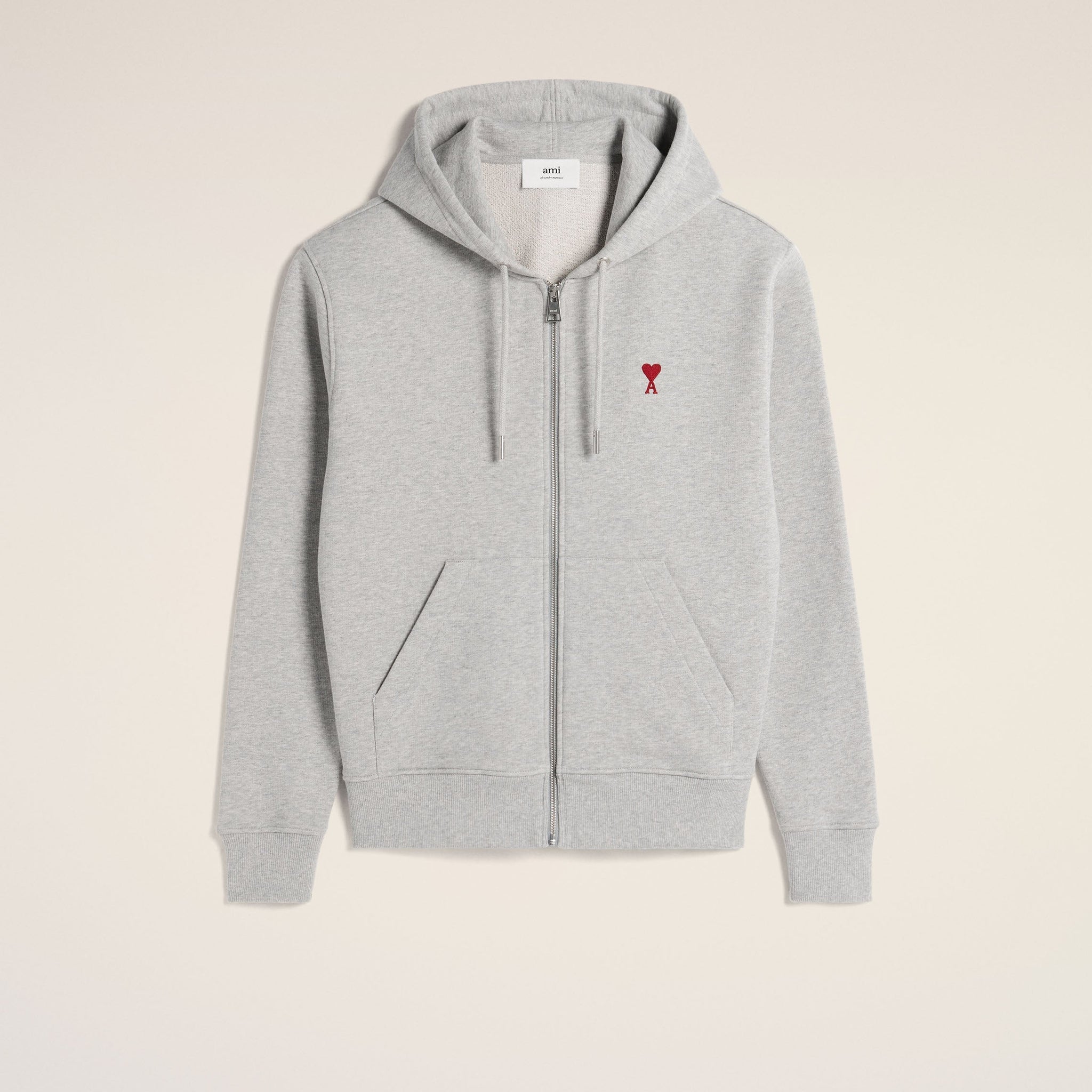 Grey Cotton Ami de Coeur Zipped Hoodie