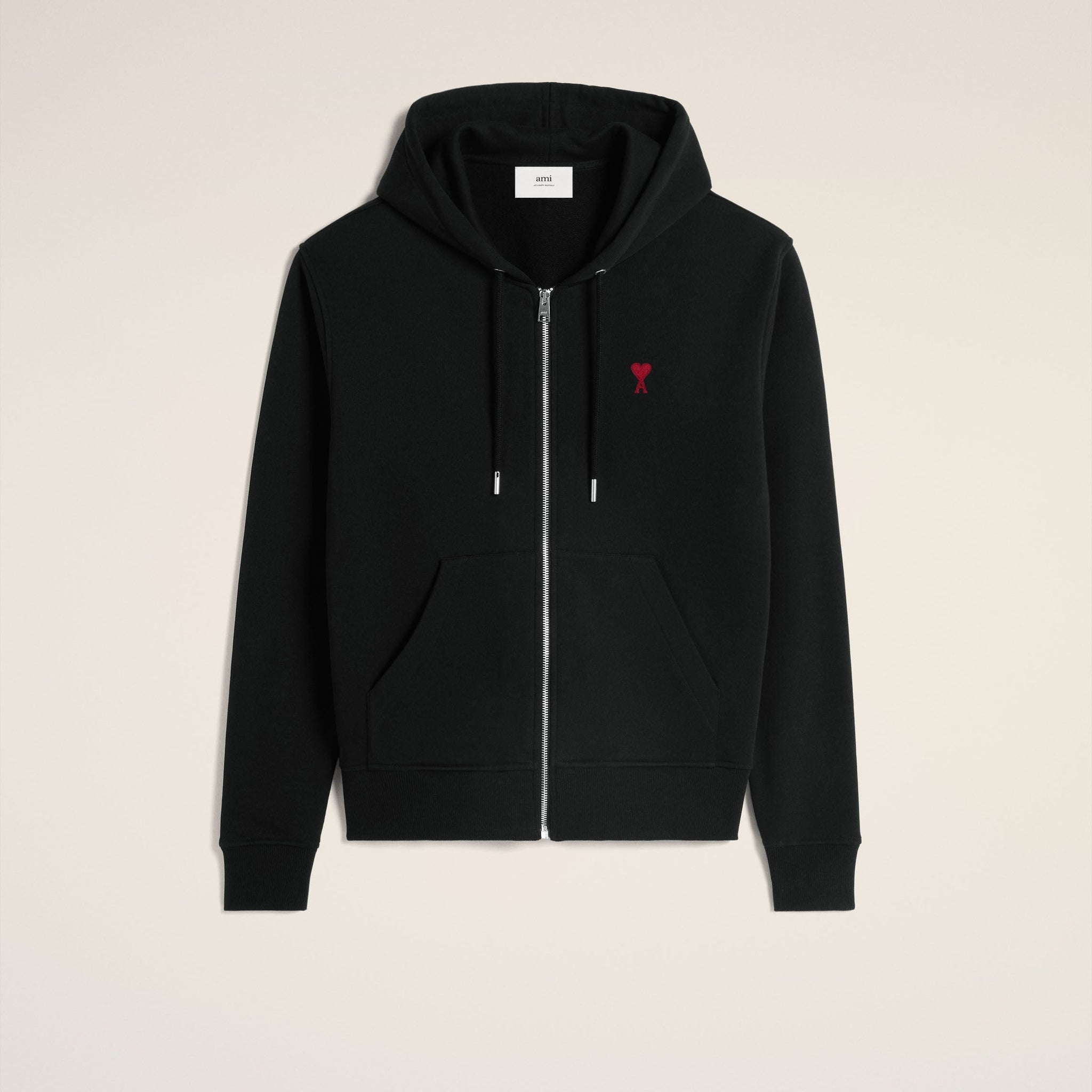 Black Organic Cotton Ami De Coeur Zipped Hoodie