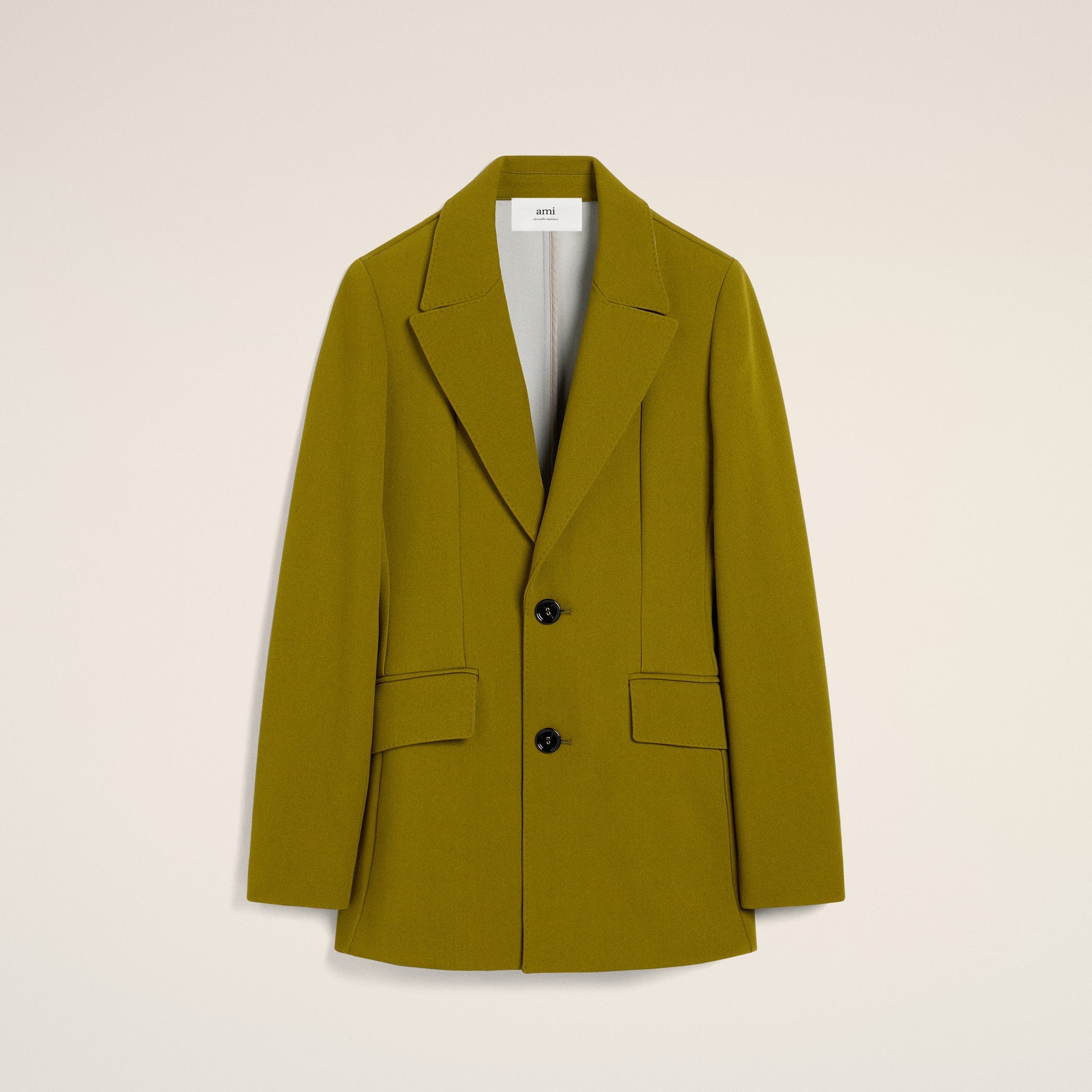 Khaki Wool Two Buttons Fitted Jacket