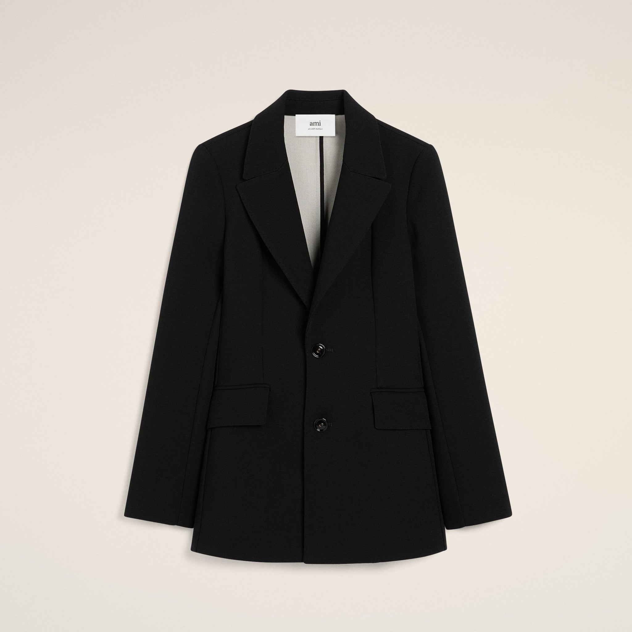 Black Wool Two Buttons Fitted Jacket