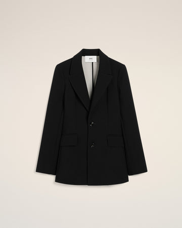 Black Wool Two Buttons Fitted Jacket