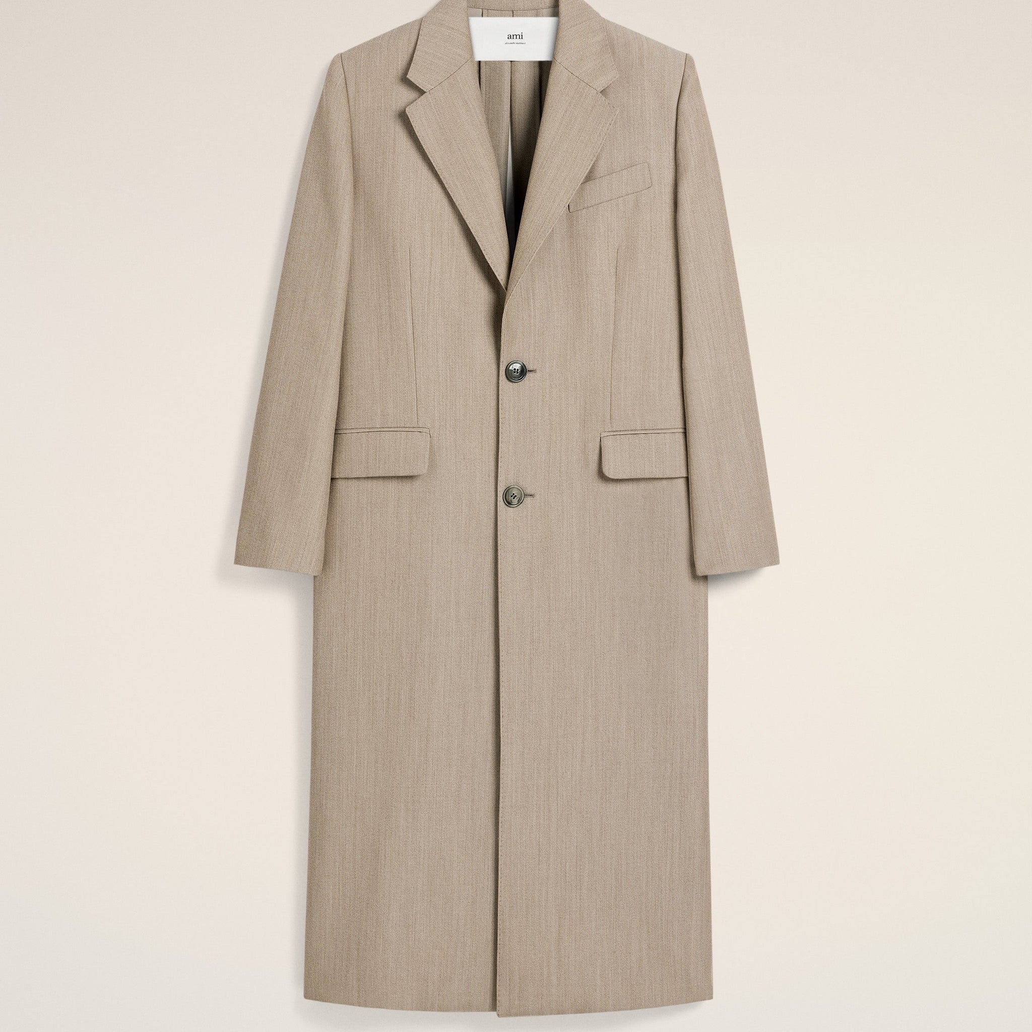 Beige Wool Back Slit Long Coat