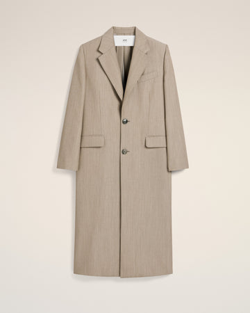 Beige Wool Back Slit Long Coat