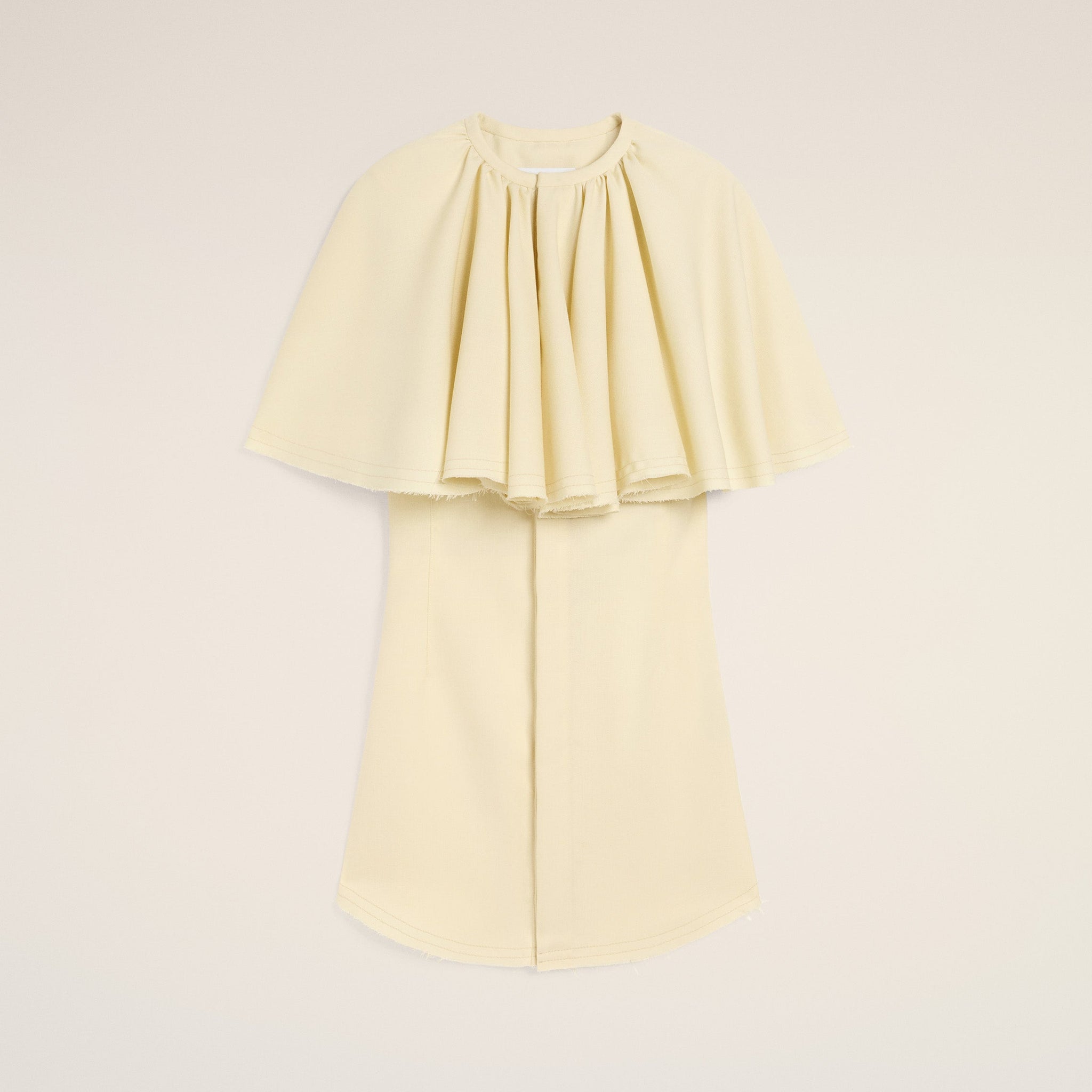 Yellow Wool Shirt Dress With Ruff