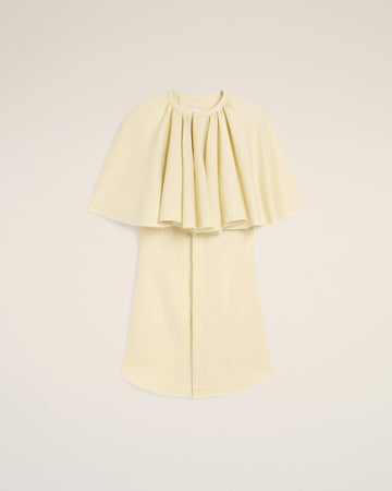 Yellow Wool Shirt Dress With Ruff