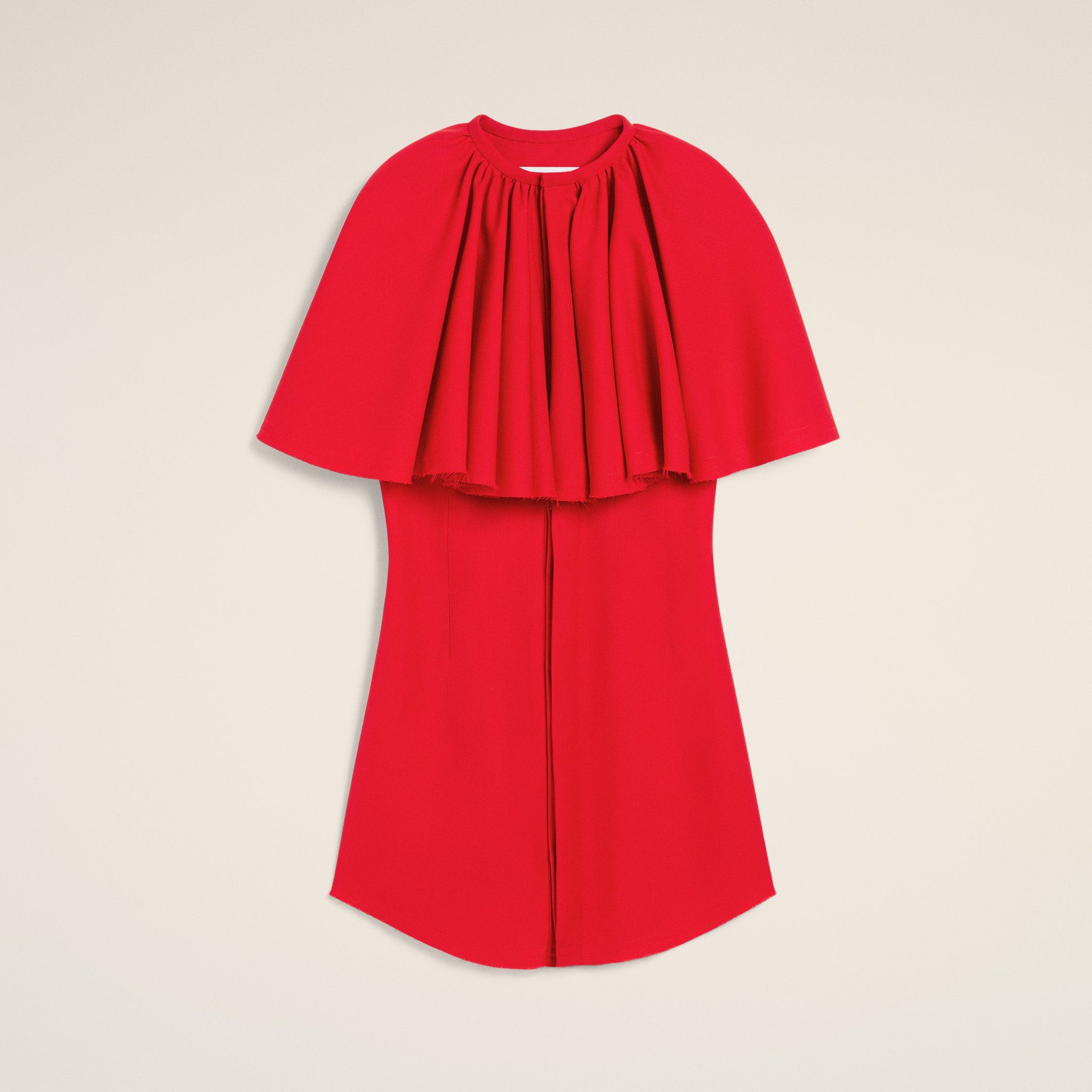 Red Wool Shirt Dress With Ruff