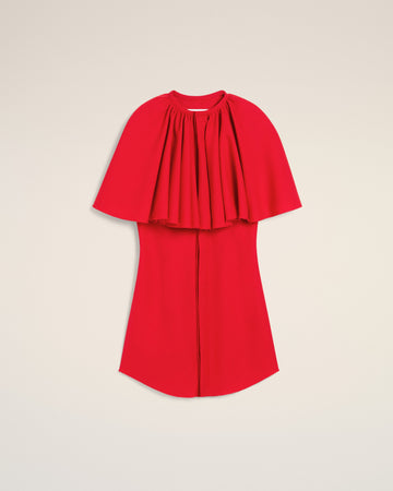 Red Wool Shirt Dress With Ruff