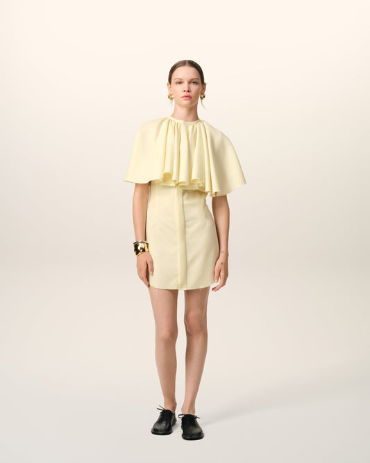 Yellow Wool Shirt Dress With Ruff