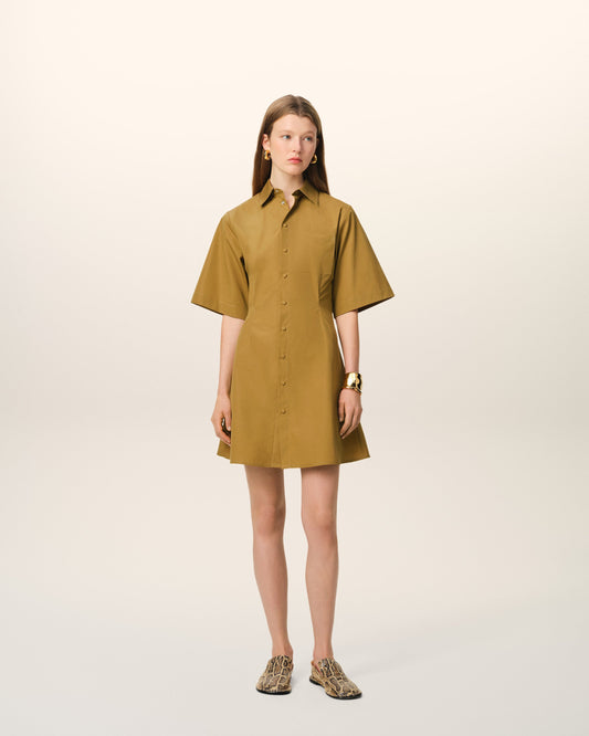 Mustard Cotton Short Sleeve Shirt Dress