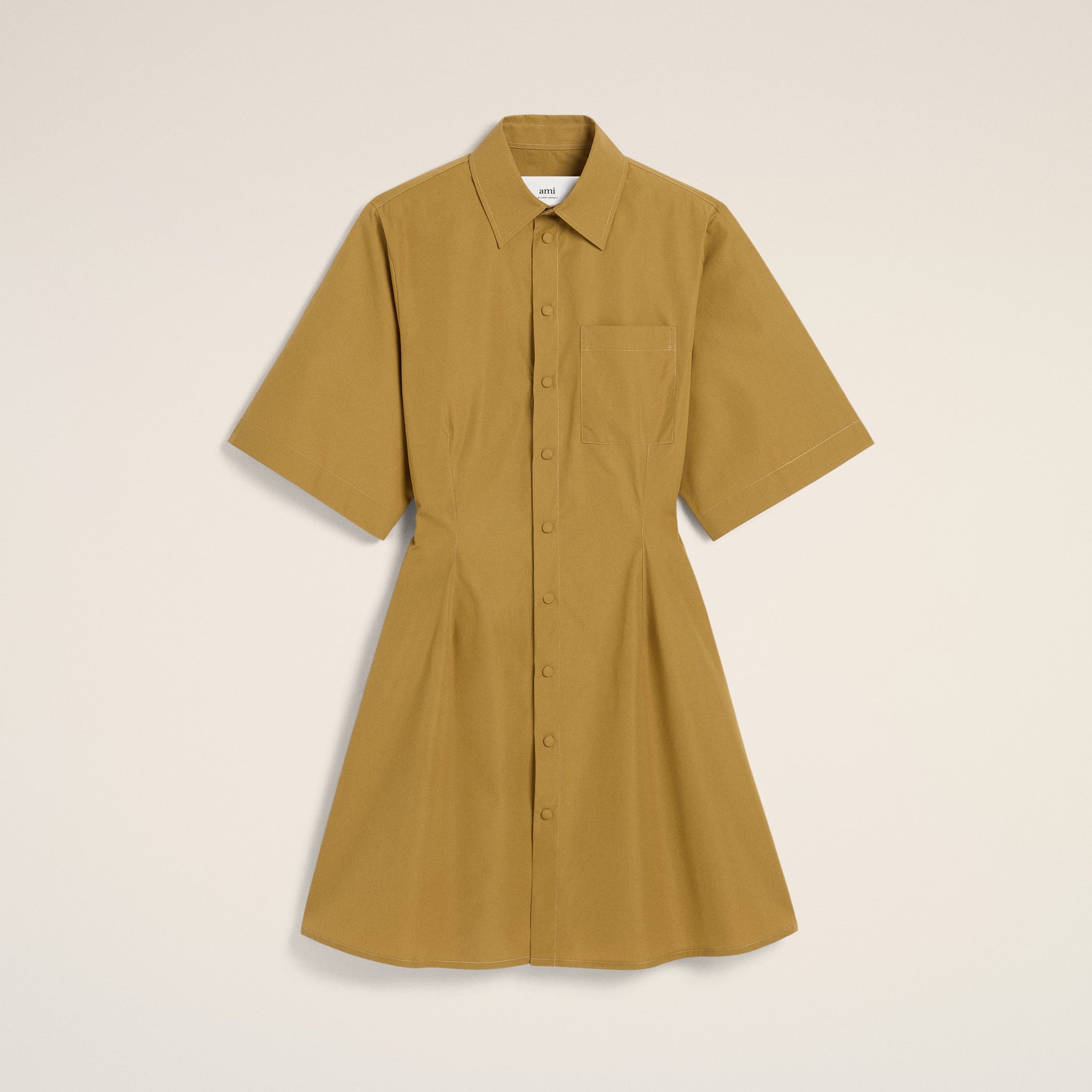 Mustard Cotton Short Sleeve Shirt Dress