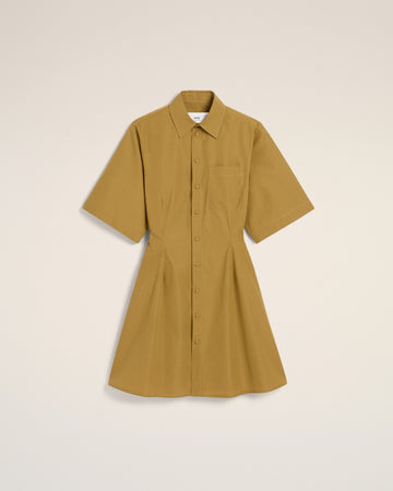 Mustard Cotton Short Sleeve Shirt Dress