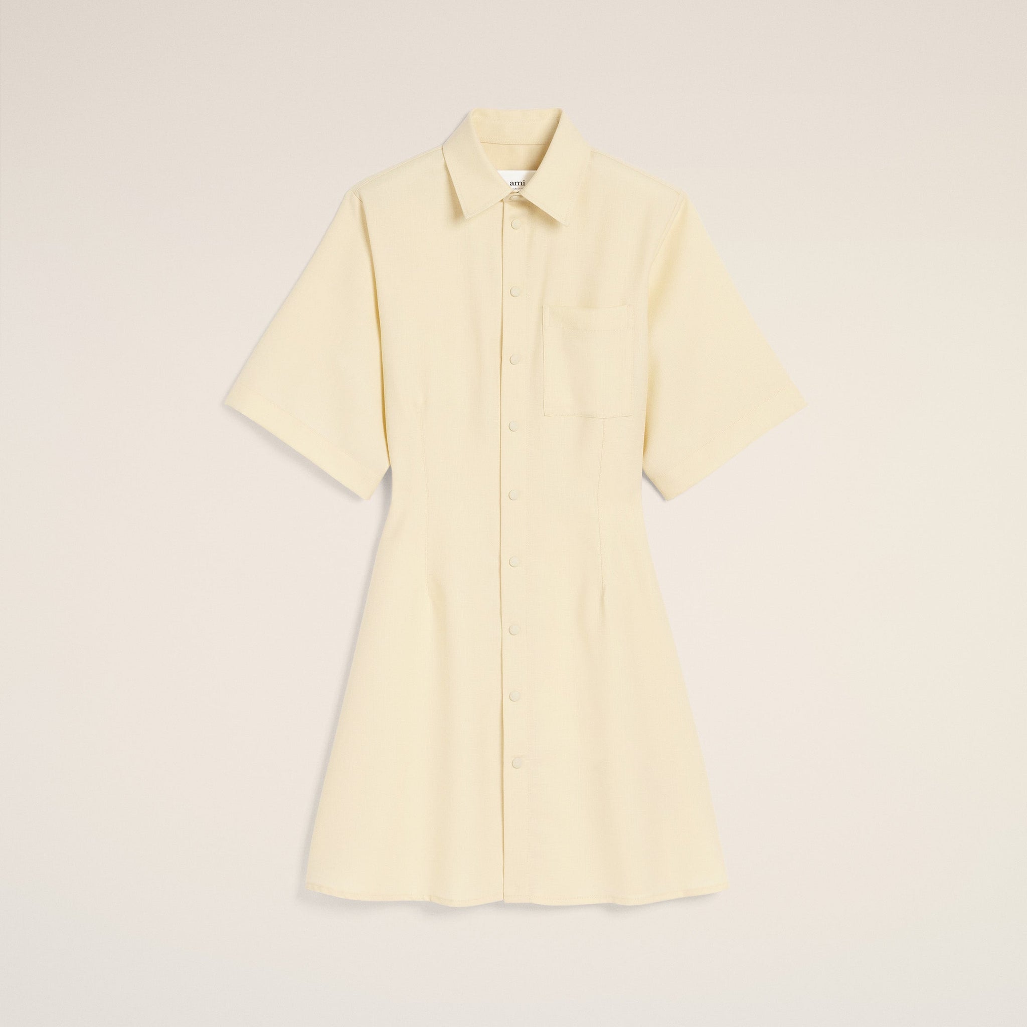 Yellow Wool Short Sleeve Shirt Dress