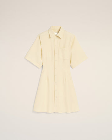 Yellow Wool Short Sleeve Shirt Dress