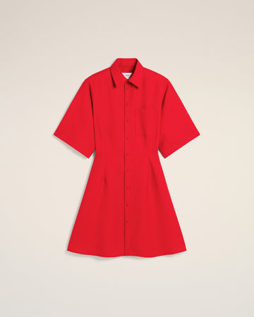 Red Wool Short Sleeve Shirt Dress