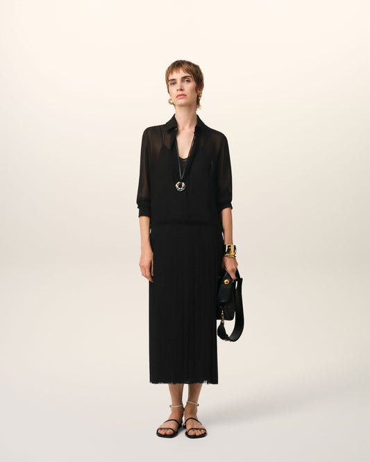 Black Pleated Midi Dress