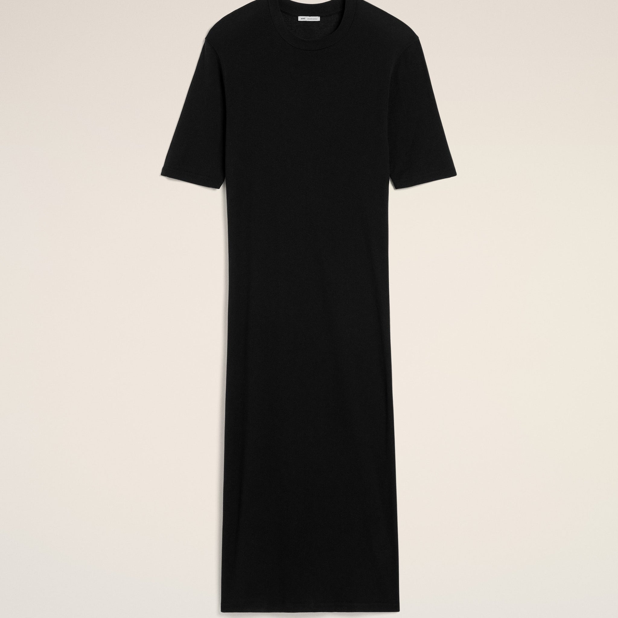 Black Cotton Short Sleeve Midi Dress