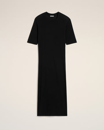 Black Cotton Short Sleeve Midi Dress