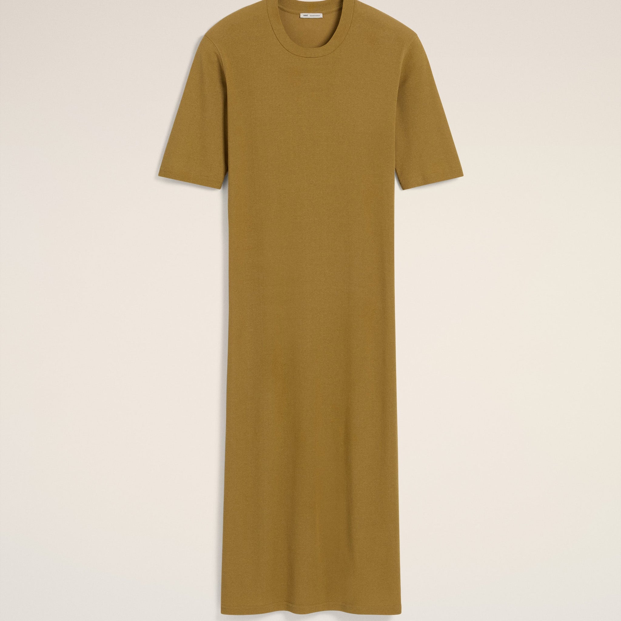 Mustard Cotton Short Sleeve Midi Dress