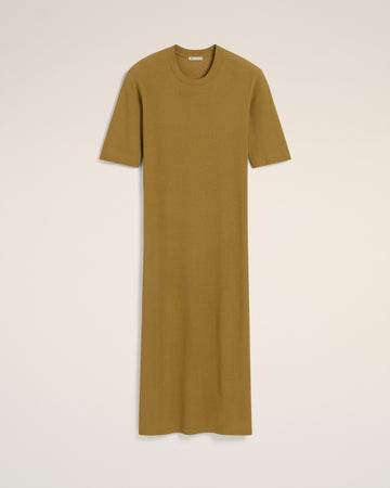 Mustard Cotton Short Sleeve Midi Dress