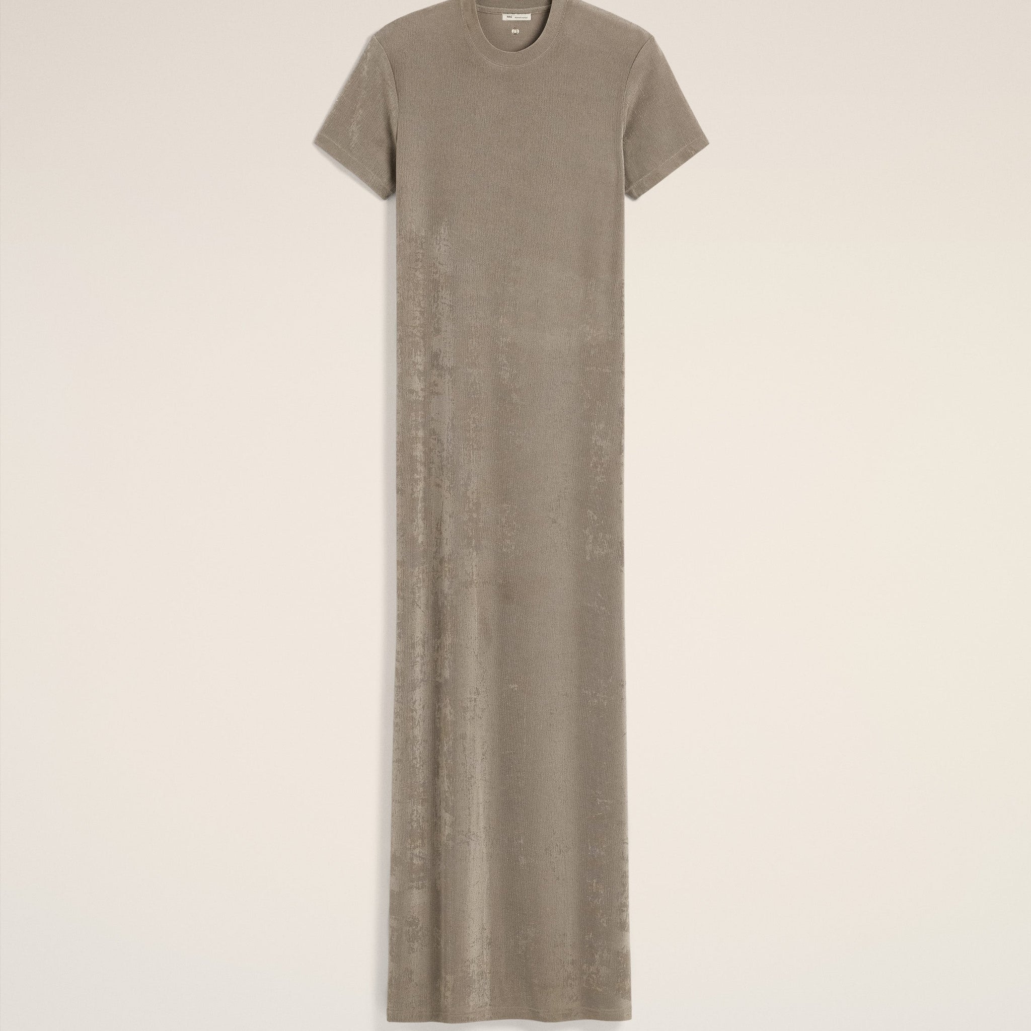 Beige Rib Jersey Short Sleeve Long Dress