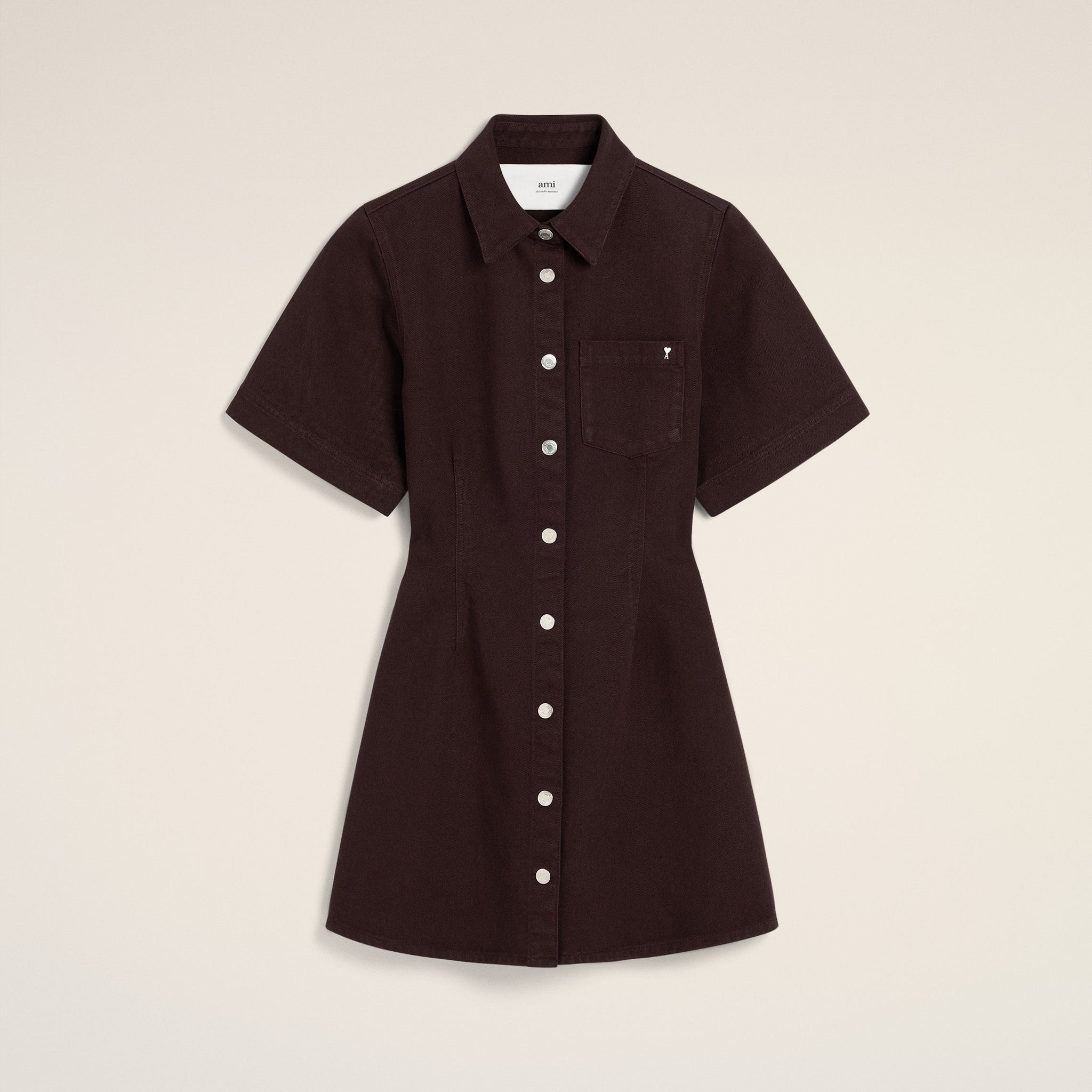 Burgundy Cotton Short Sleeve Shirt Dress