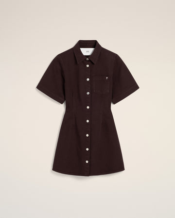 Burgundy Cotton Short Sleeve Shirt Dress