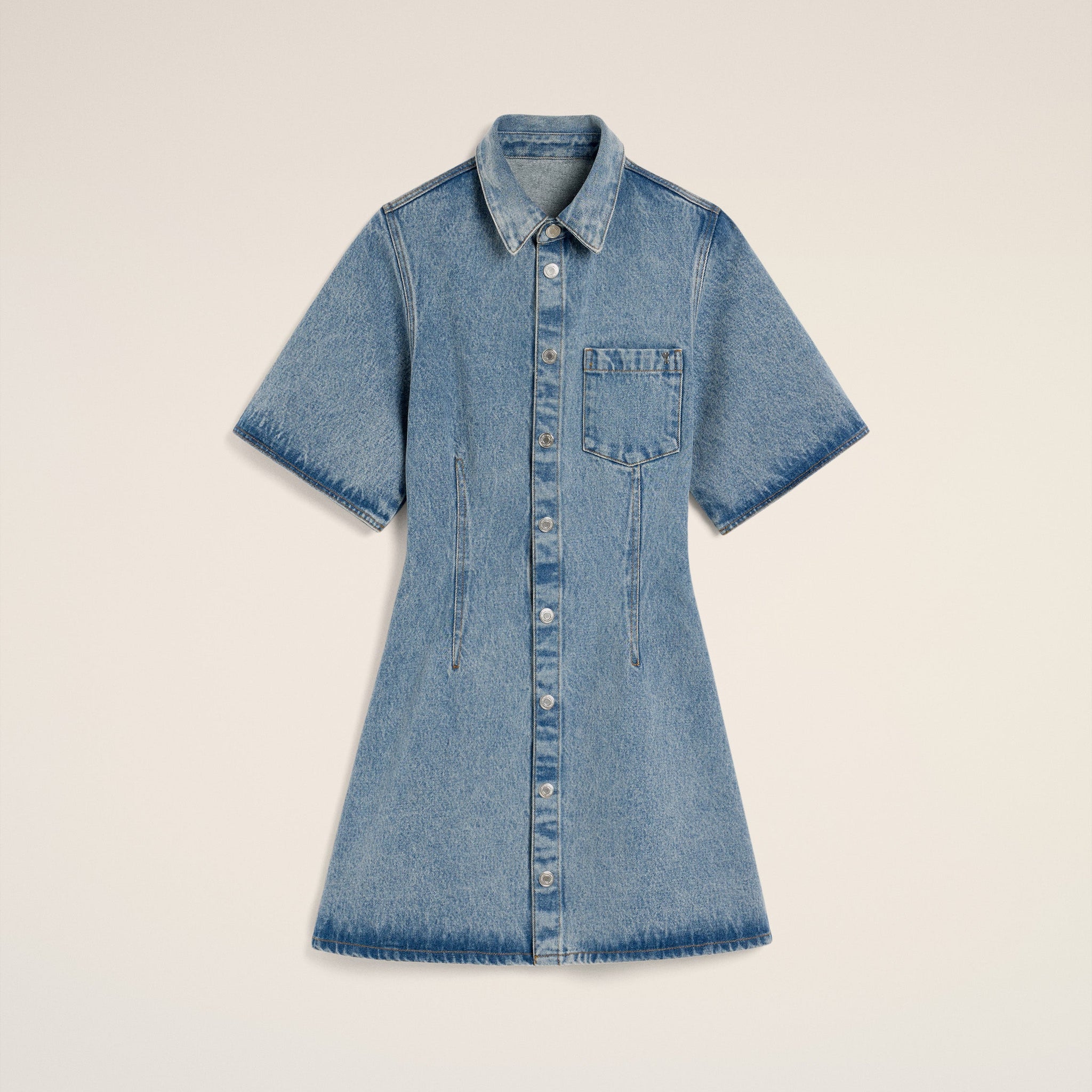 Blue Cotton Short Sleeve Shirt Dress