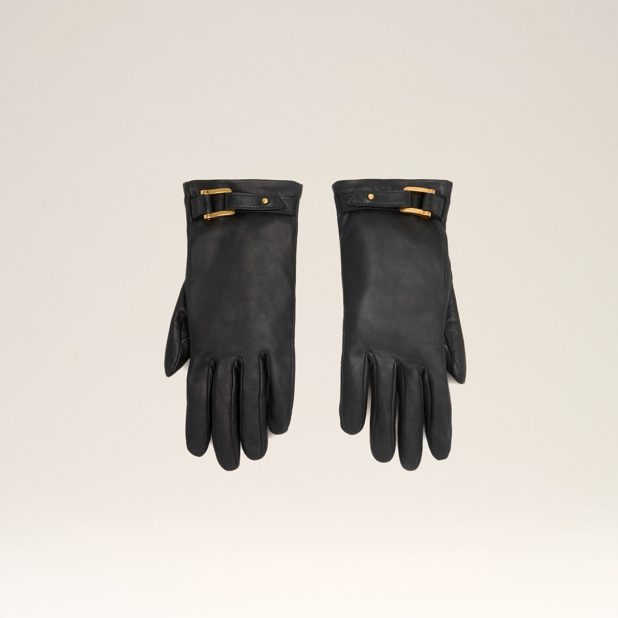 Black Leather Strap Detail Gloves