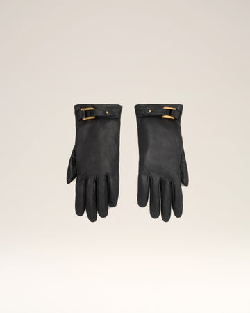 Black Leather Strap Detail Gloves
