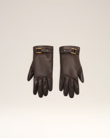 Brown Leather Strap Detail Gloves