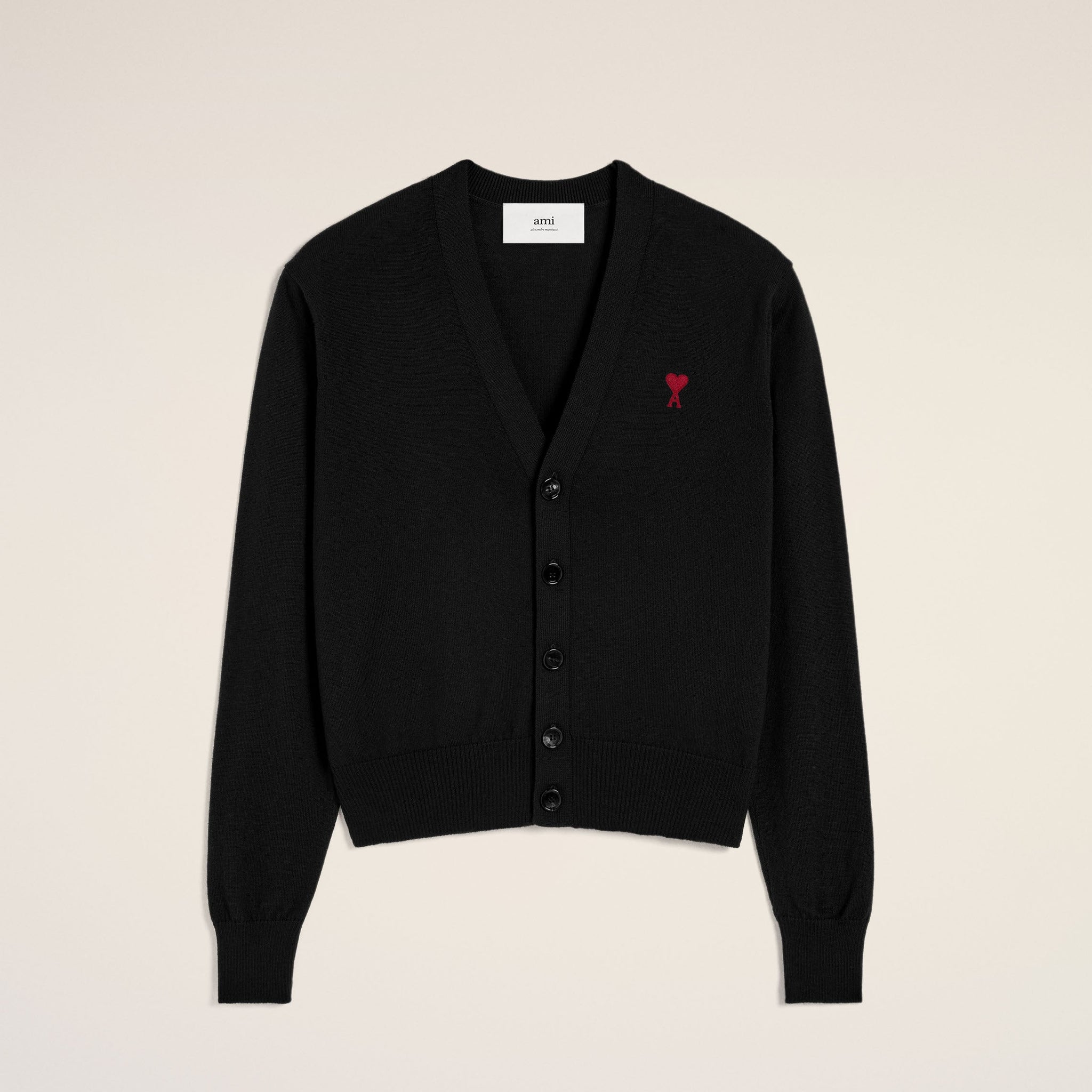 Black Wool Red Ami de Coeur Cardigan