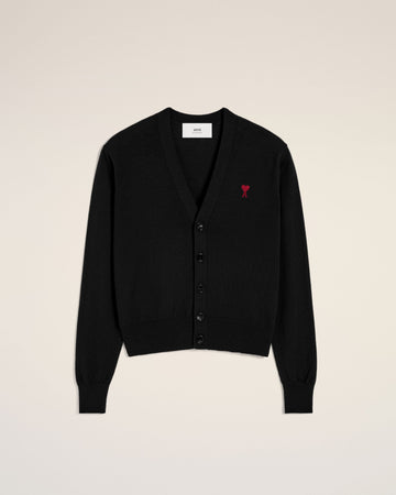 Black Wool Red Ami de Coeur Cardigan