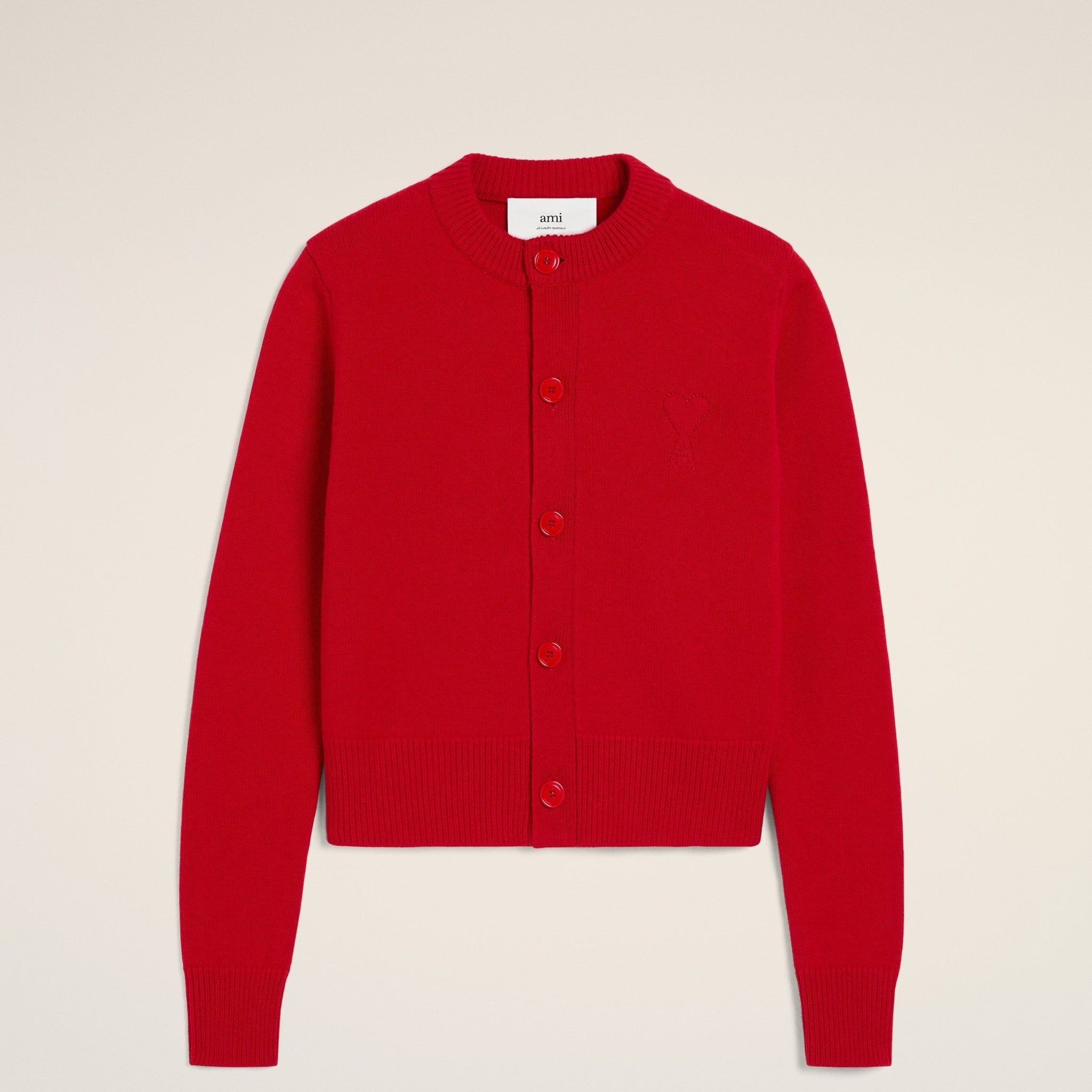 Red Wool Knit Ami de Coeur Crewneck Cardigan