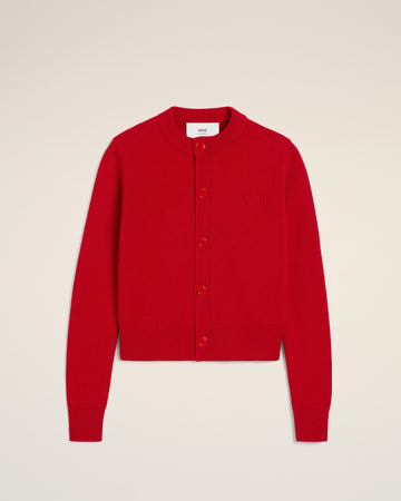 Red Wool Knit Ami de Coeur Crewneck Cardigan