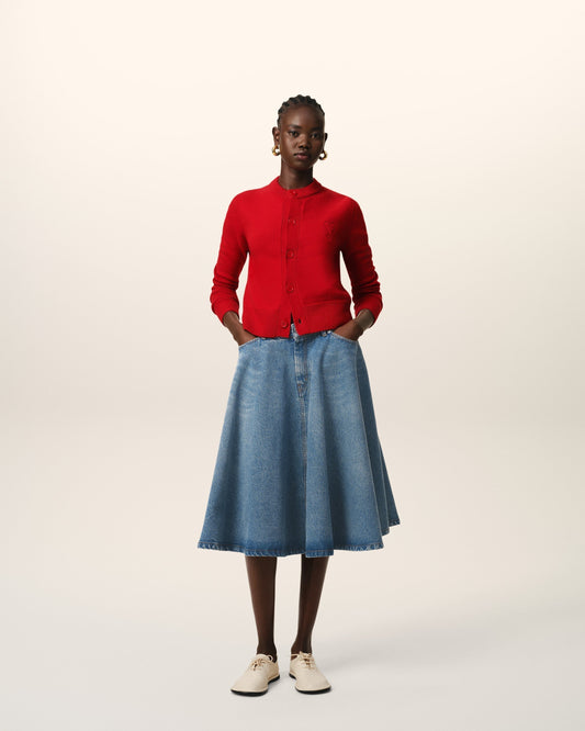 Red Wool Knit Ami de Coeur Crewneck Cardigan