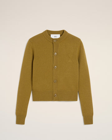 Khaki Wool Knit Ami de Coeur Crewneck Cardigan