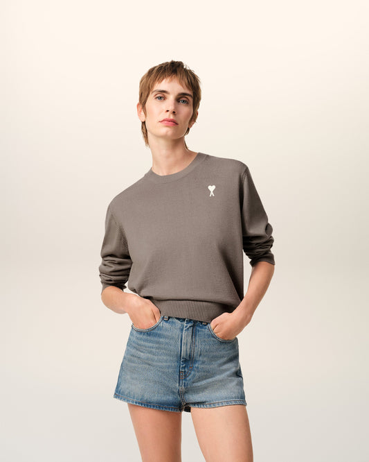 Beige Wool Ami de Coeur Crew Neck Sweater