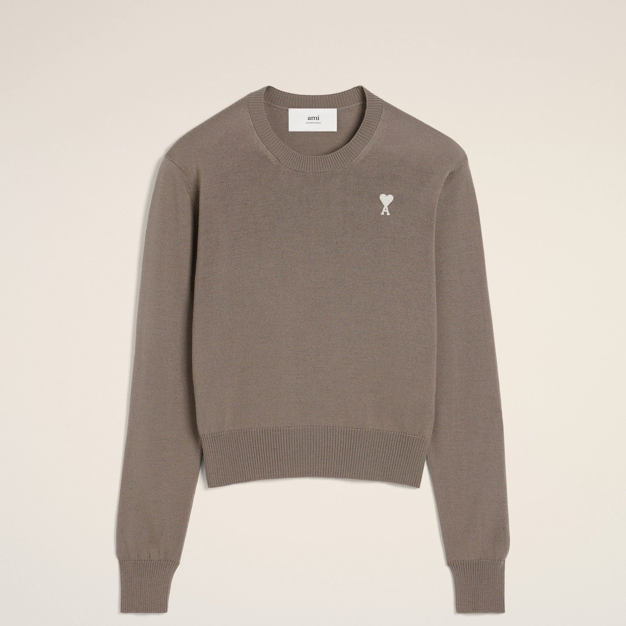 Beige Wool Ami de Coeur Crew Neck Sweater