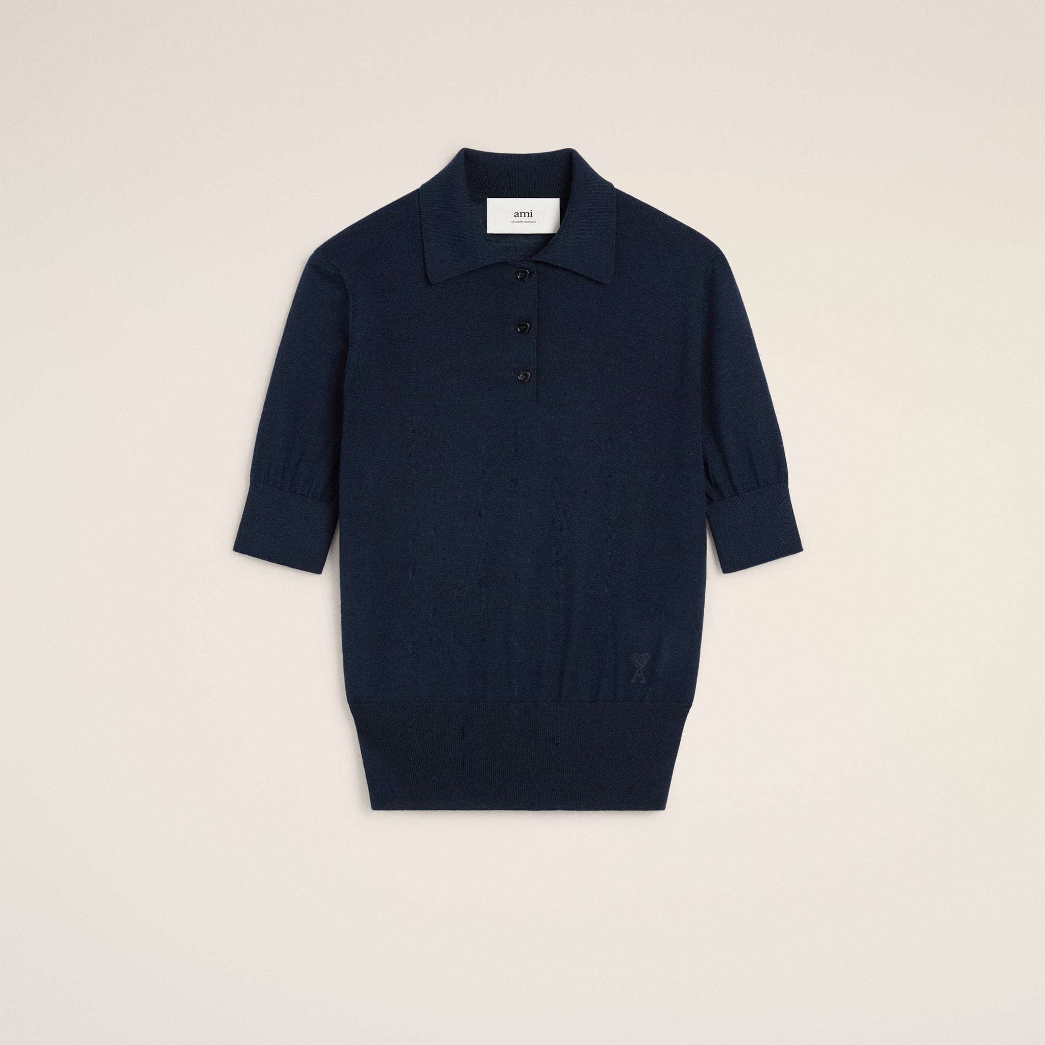 Navy Wool Silk Tonal Ami de Coeur Polo