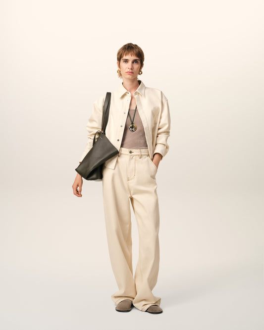 Beige Cotton Ami de Coeur Cropped Shirt